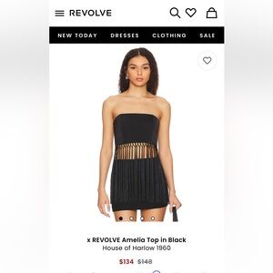 House of Harlow 1960 Black Strapless Fringe Top
